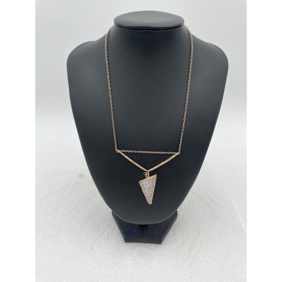 Gold Tone Necklace With Druzy Quartz Triangle Pendant - Picture 3 of 3